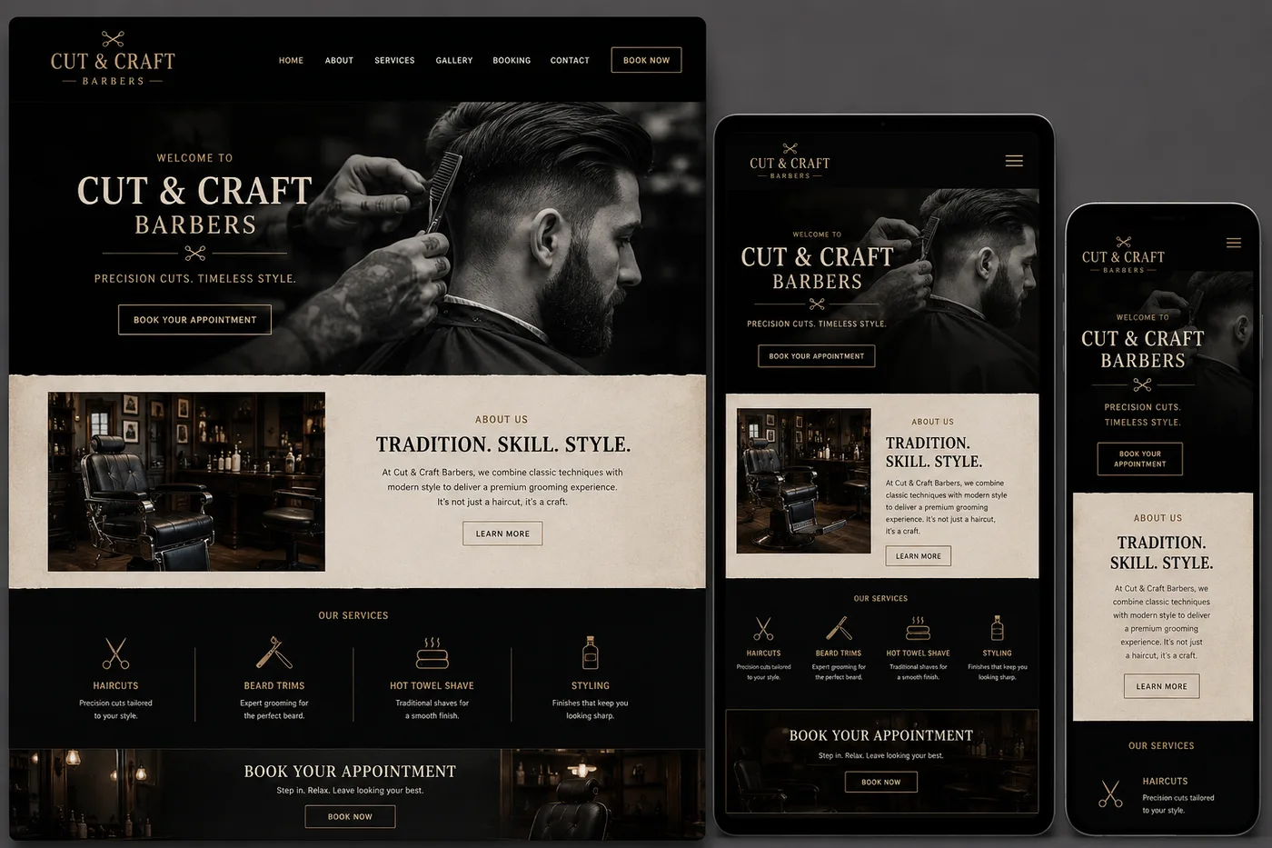 Cut and Craft barber shop website design