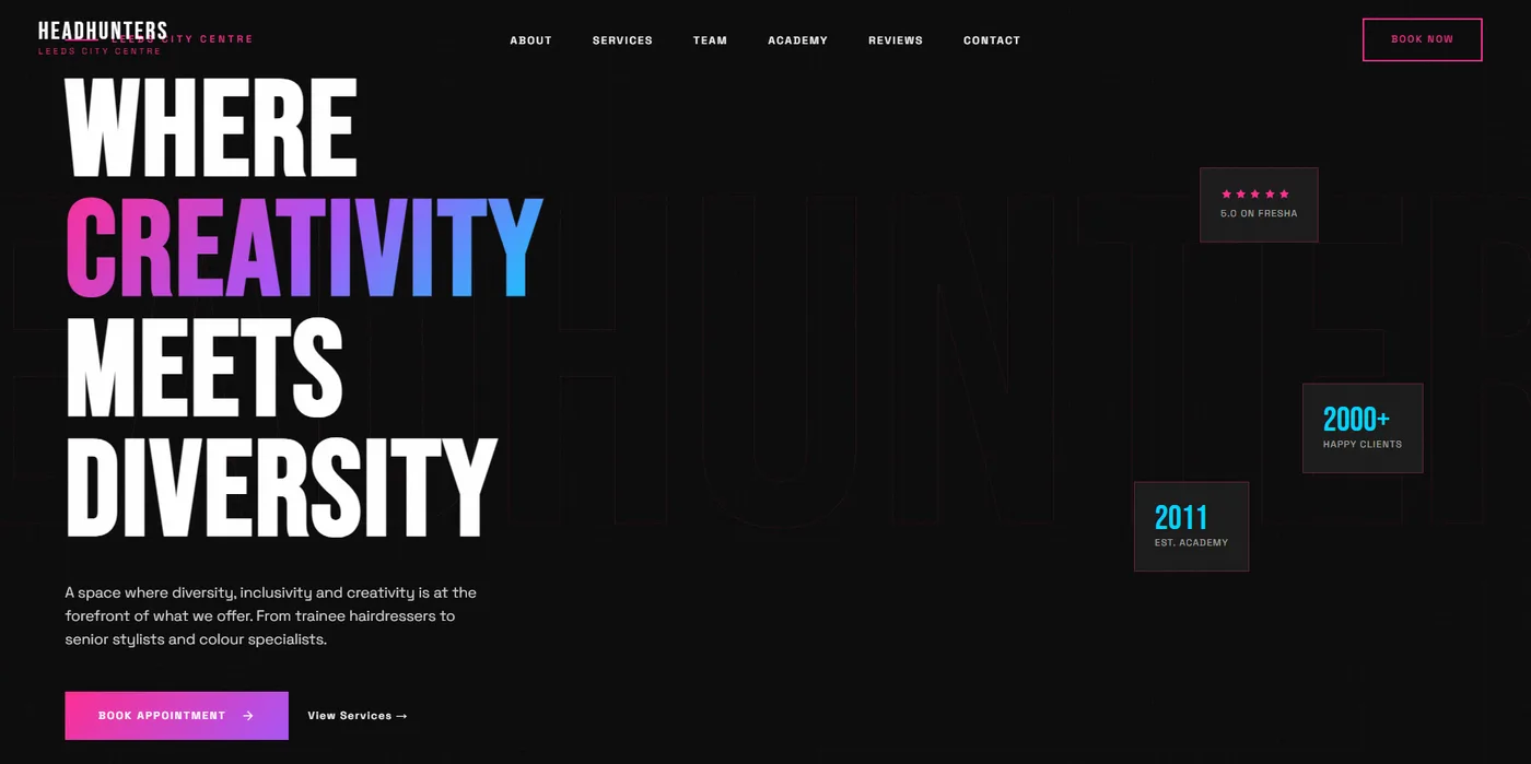 Headhunters hair salon website design, Leeds