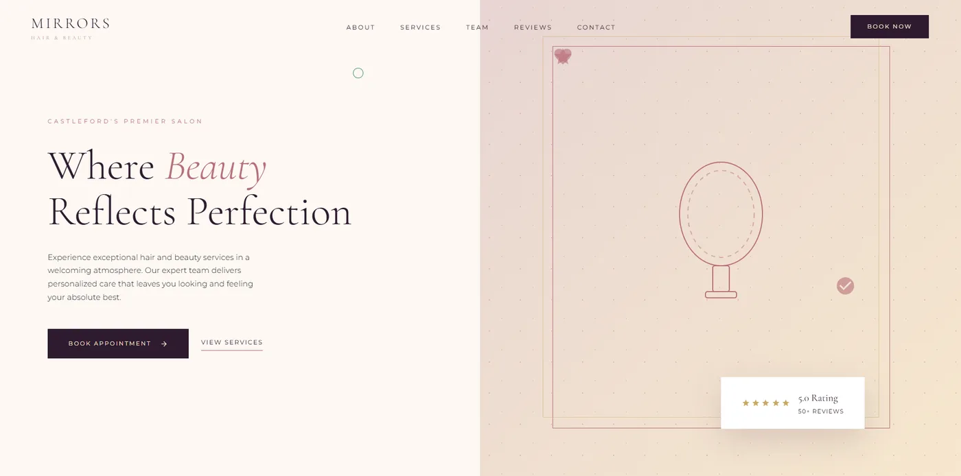 Mirrors Hair and Beauty salon website design, Castleford