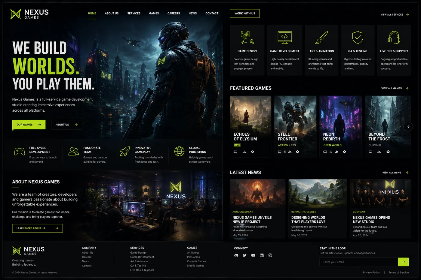 Nexus games and entertainment website design
