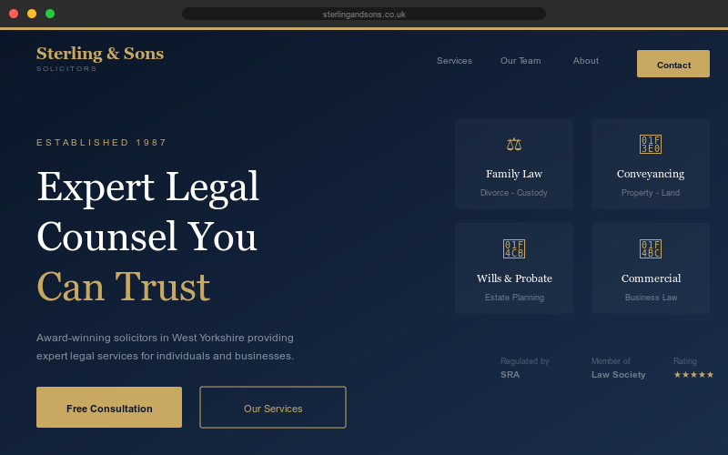 Sterling & Sons solicitors website mockup